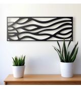 Vlny abstraktný drevený obraz na šírku 2 69x25 cm čierna