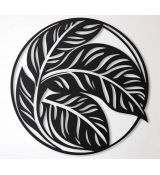 Palmové listy okrúhly drevený obraz kruh 50 cm čierna
