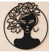 Moderná silueta ženy a kvetov kruh 50 cm čierna