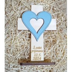 Darček ku prvému svätému prijímaniu - krížik a modré srdce