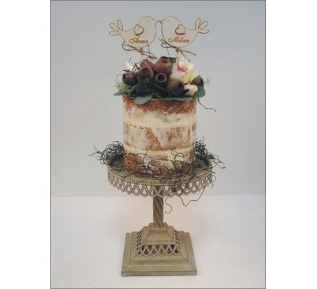 Dekorácia na tortu s vtáčikmi z dreva