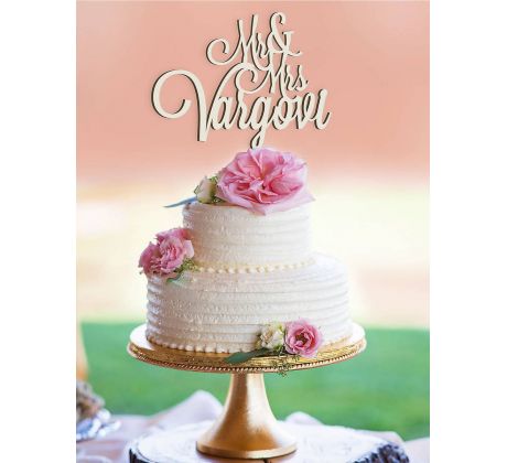 Drevená dekorácia na tortu MR & MRS  s priezviskom