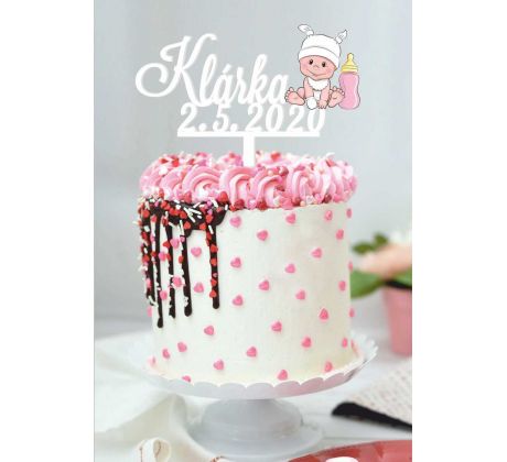 Dekorácia na tortu na krstiny s menom, dátumom a obrázkom bábätka 2