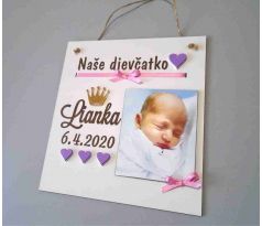 Tabuľka k narodeniu bábätka s údajmi a foto bábätka