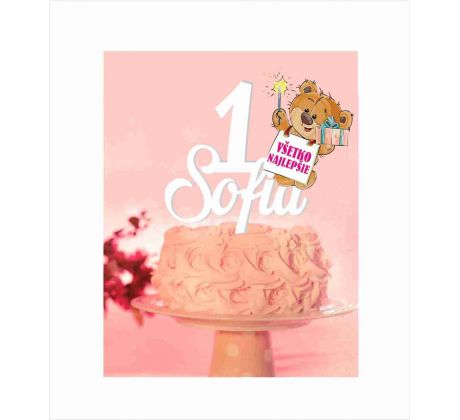 Dekorácia na tortu s menom + číslom a medvedíkom 4