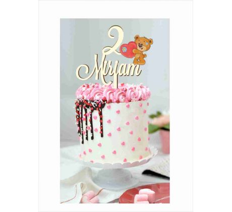 Dekorácia drevená na tortu s menom + číslom medvedikom 6