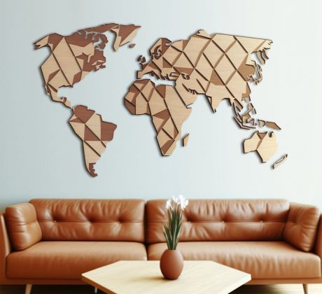 Mapa sveta z dreva gravírovaná