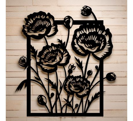 Vlčie maky nástenná vyrezávaná dekorácia