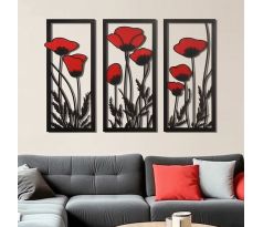 Vlčie maky trojdielny vyrezávaný obraz 45 x 21 cm 3ks.