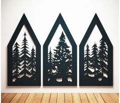 Drevený obraz silueta lesa trojdielna sada 35 x 48 cm