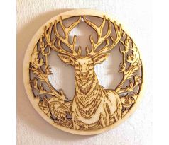 Jeleň 3D drevený obraz 40cm priemer