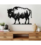 Bizón Buffalo drevený obraz 60x43 cm čierna