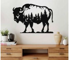 Bizón Buffalo drevený obraz 60x43 cm čierna