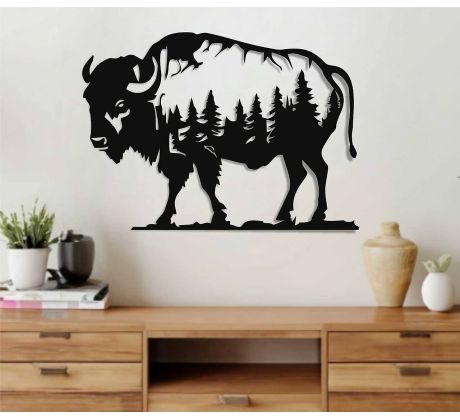 Bizón Buffalo drevený obraz