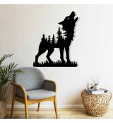 Vlk volanie divočiny - drevená vyrezávaná dekorácia na stenu 40x32 cm čierna