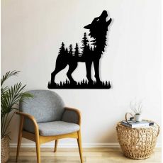 Vlk volanie divočiny - drevená vyrezávaná dekorácia na stenu