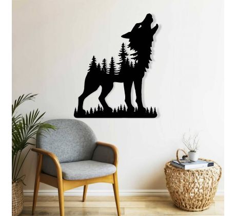 Vlk volanie divočiny - drevená vyrezávaná dekorácia na stenu