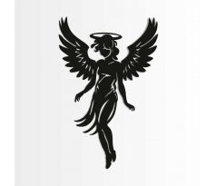 Anjel drevená vyrezávaná dekorácia na stenu v2 69x43 cm čierna