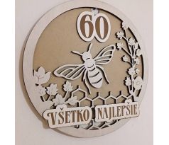 Včela 3D drevený obraz s venovaním 35 cm priemer