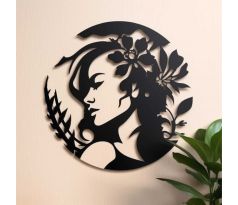 Tvár ženy okrúhly drevený obraz kruh 40 cm čierna