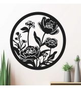 kvety okrúhly drevený obraz kruh 50 cm čierna