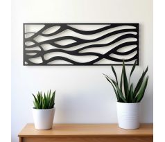 Vlny abstraktný drevený obraz na šírku 2 69x25 cm čierna