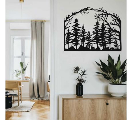 Les drevená silueta stromov na stenu