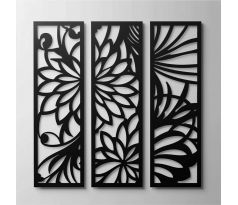 Kvetinové drevené panely - trojdielna sada na stenu 55x17 cm sada 3ks. hnedá orech