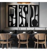 abstrakty drevený trojdielny obraz do kuchyne - príbory
