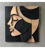 Abstraktný kubistický 3D drevený obraz tvár ženy