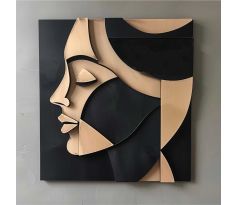 Abstraktný kubistický 3D drevený obraz tvár ženy