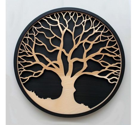Strom života - drevený dvojfarebný abstraktný okrúhly obraz