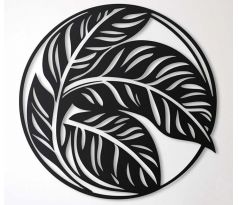Palmové listy okrúhly drevený obraz kruh 50 cm čierna