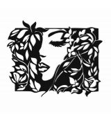 Drevený vyrezávaný obraz - žena a kvety 50x62 cm čierna