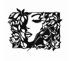 Drevený vyrezávaný obraz - žena a kvety 50x62 cm čierna