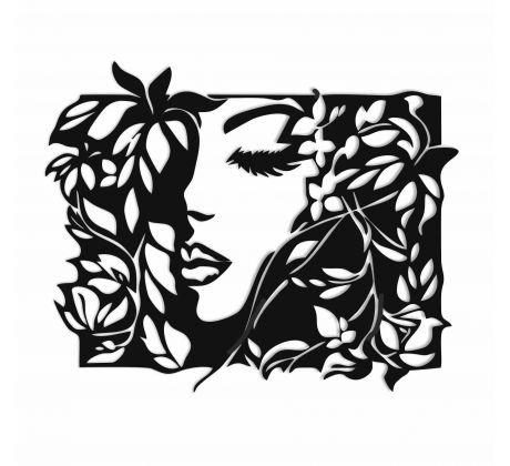 Drevený vyrezávaný obraz - žena a kvety