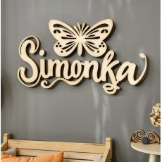 Drevené meno s motýľom - dekorácia do detskej izby