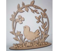 Veľkonočná dekorácia na stôl - drevená výzdoba vyrezávaná s kuriatkom