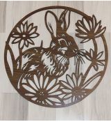 Veľkonočný zajac okrúhla drevená dekorácia na stenu hnedá orech