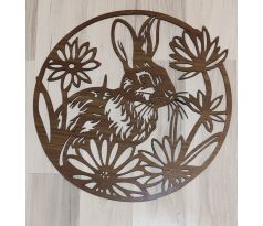 Veľkonočný zajac okrúhla drevená dekorácia na stenu