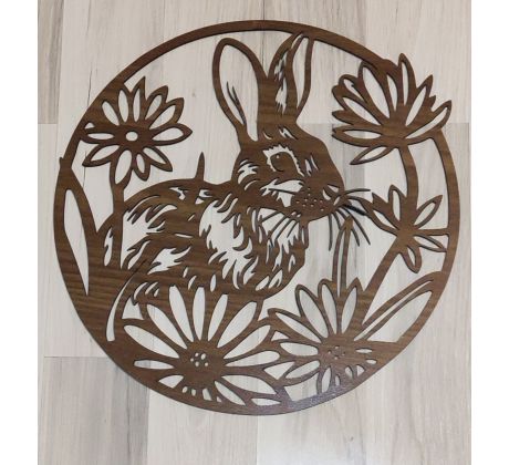 Veľkonočný zajac okrúhla drevená dekorácia na stenu