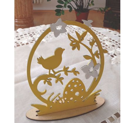 Veľkonočná dekorácia na stôl -  kuriatko drevená dekorácia farebná