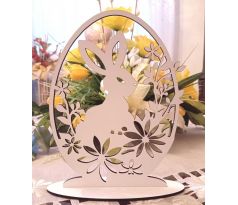 Veľkonočný zajac stojaca dekorácia v tvare vajíčka a silueta kvetov