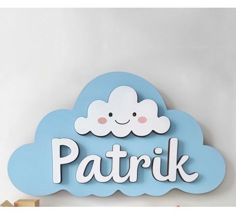 Drevené meno na obláčiku - dekorácia do detskej izby