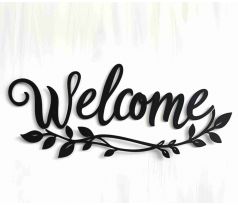 Welcome na stenu z dreva 35x15 cm čierna