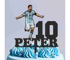 Messi ozdoba na tortu s menom a číslom drevená preglejka svetlá béžová