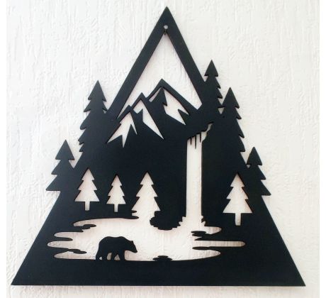 Krása prírody lesa a hôr - drevený vyrezávaný obraz trojuholník