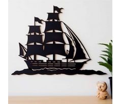Pirátska loď drevená dekorácia na stenu 69x50 cm hnedá orech