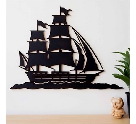 Pirátska loď drevená dekorácia na stenu