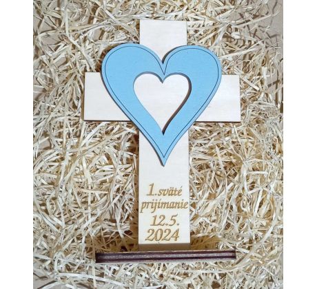 Darček k prvému svätému prijímaniu - krížik a modré srdce
